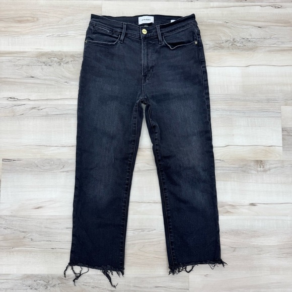 Frame Denim Le High Straight Release Hem Jeans black gray Sz 28 - Picture 9 of 9